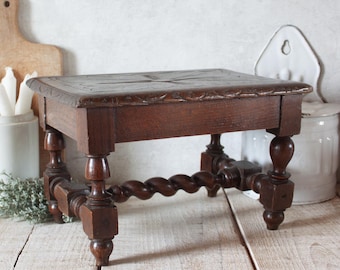 Antique French Carved Wood Stool or Footrest