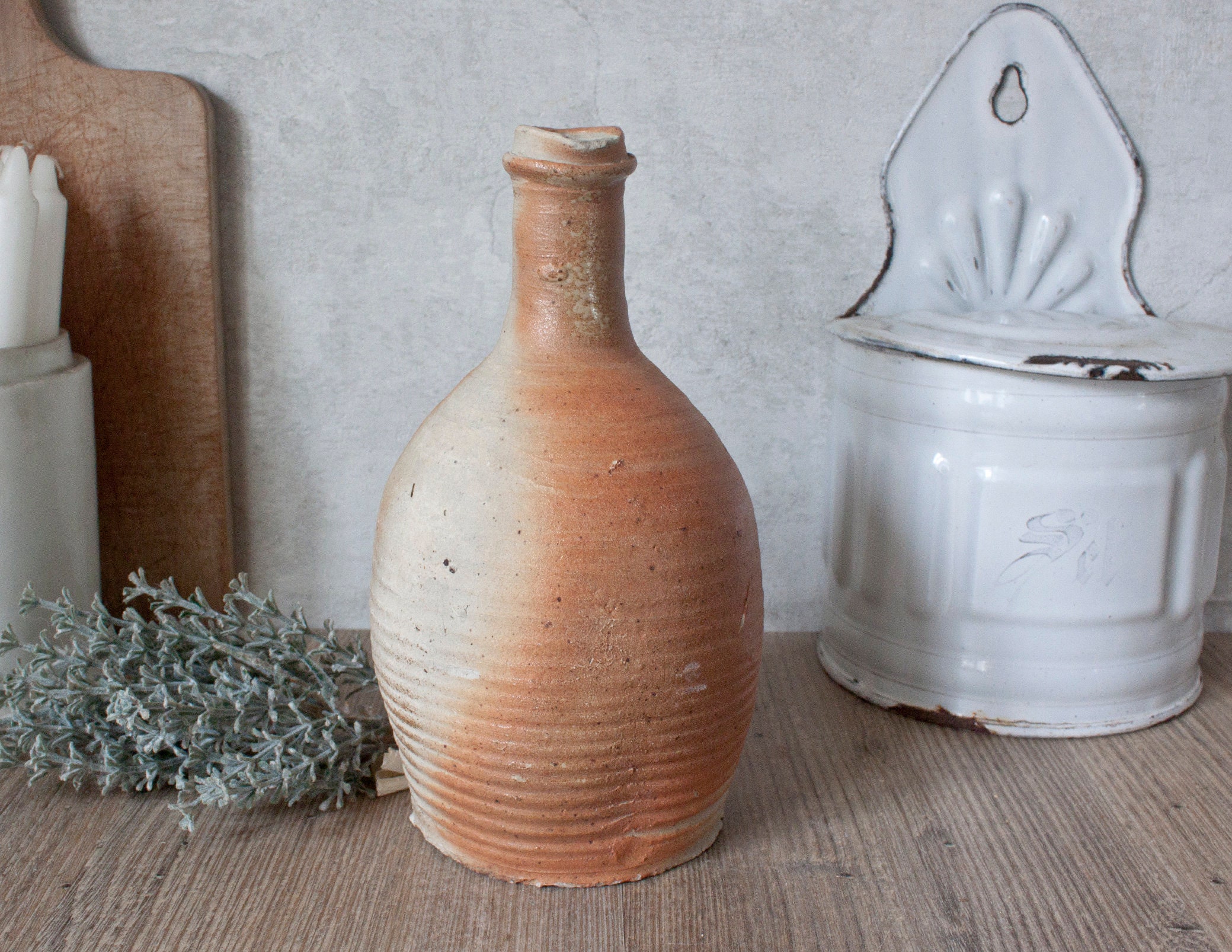 Belle Bouteille Ancienne en Grès Tons Beige Marron