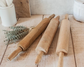 Set of 3 Vintage French Wooden Rolling Pins