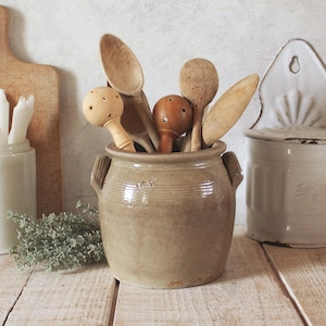 Vintage French Beige Shades Glazed Stoneware Pot