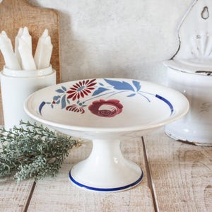 Antique French MOULIN DES LOUPS White Ironstone Compotier, Floral decor