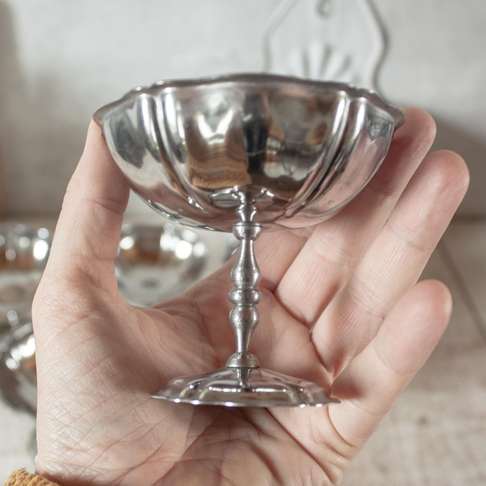 Set of 6 Vintage French Stainless Steel Dessert Cups