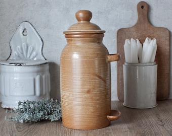 Vintage French Glazed Light Brown Stoneware Pickles Jar