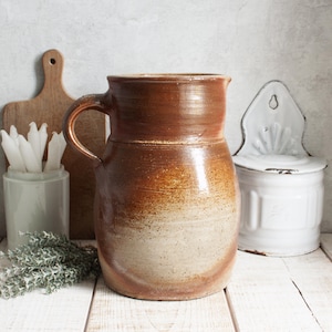 XXL 1800s Tall Antique French Beige Brown Stoneware Crock