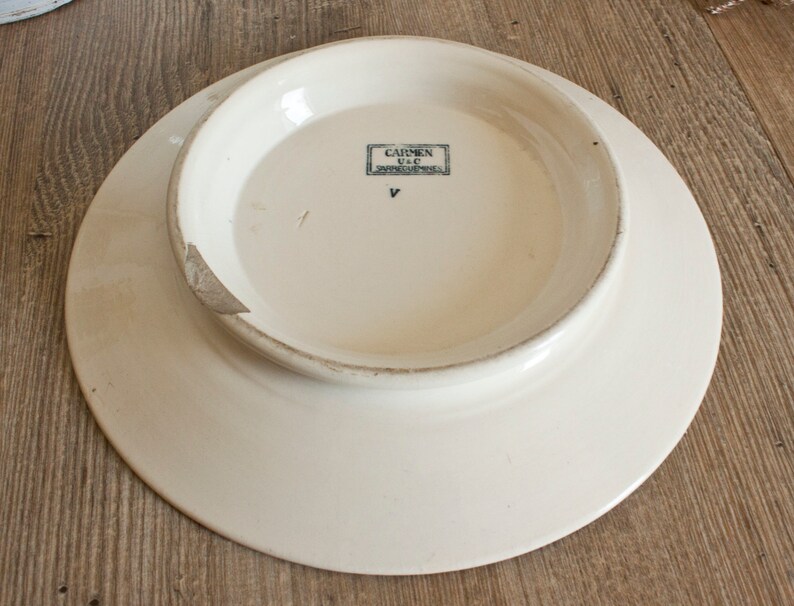 Blue Floral Decor 1900s Antique French U/&C SARREGUEMINES Carmen White Ironstone Compotier