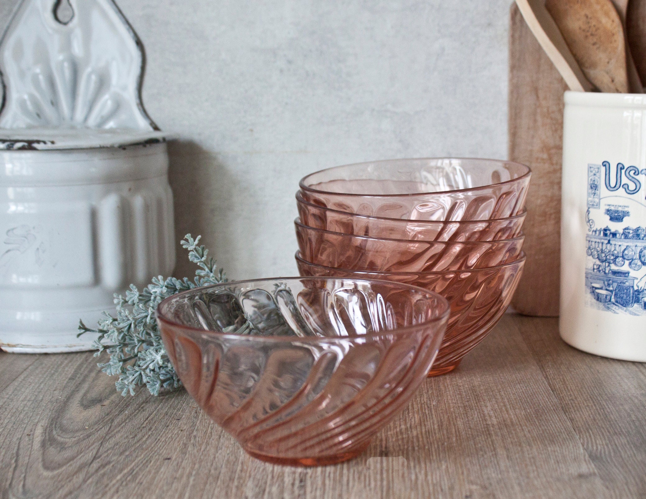 Ensemble de 5 Bols en Verre Rose, Modèle Rosaline
