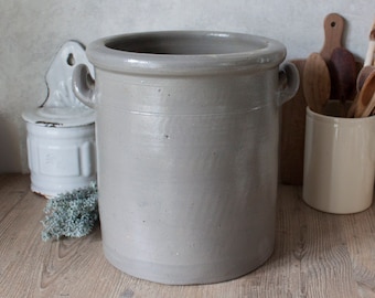 HUGE Vintage French Gray Stoneware Pot 11&quot;