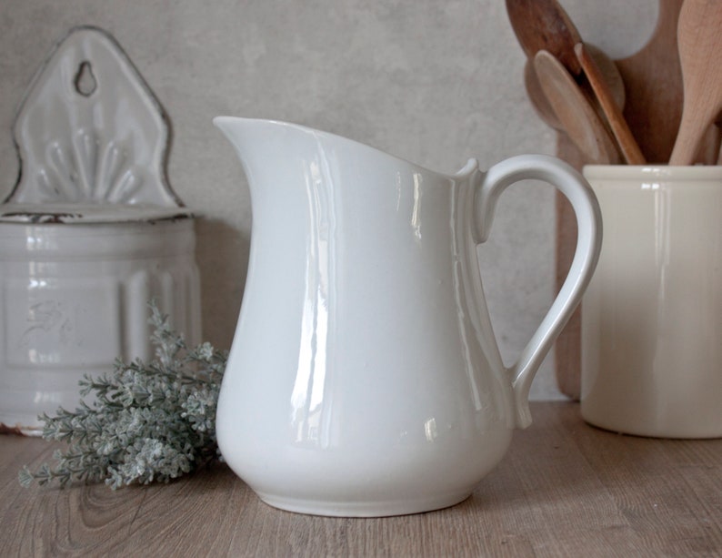 Vintage French White Ironstone Pitcher image 2