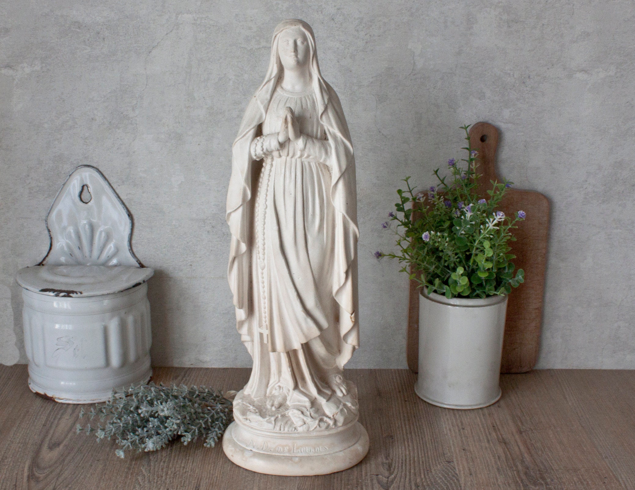 statue Ancienne en Plâtre Notre Dame de Lourdes Hauteur 42 cm