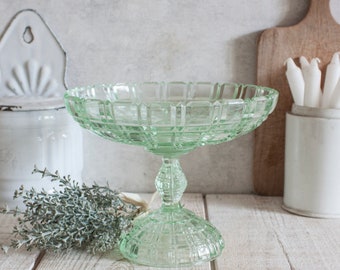 Vintage French Uraline Green Glass Compotier