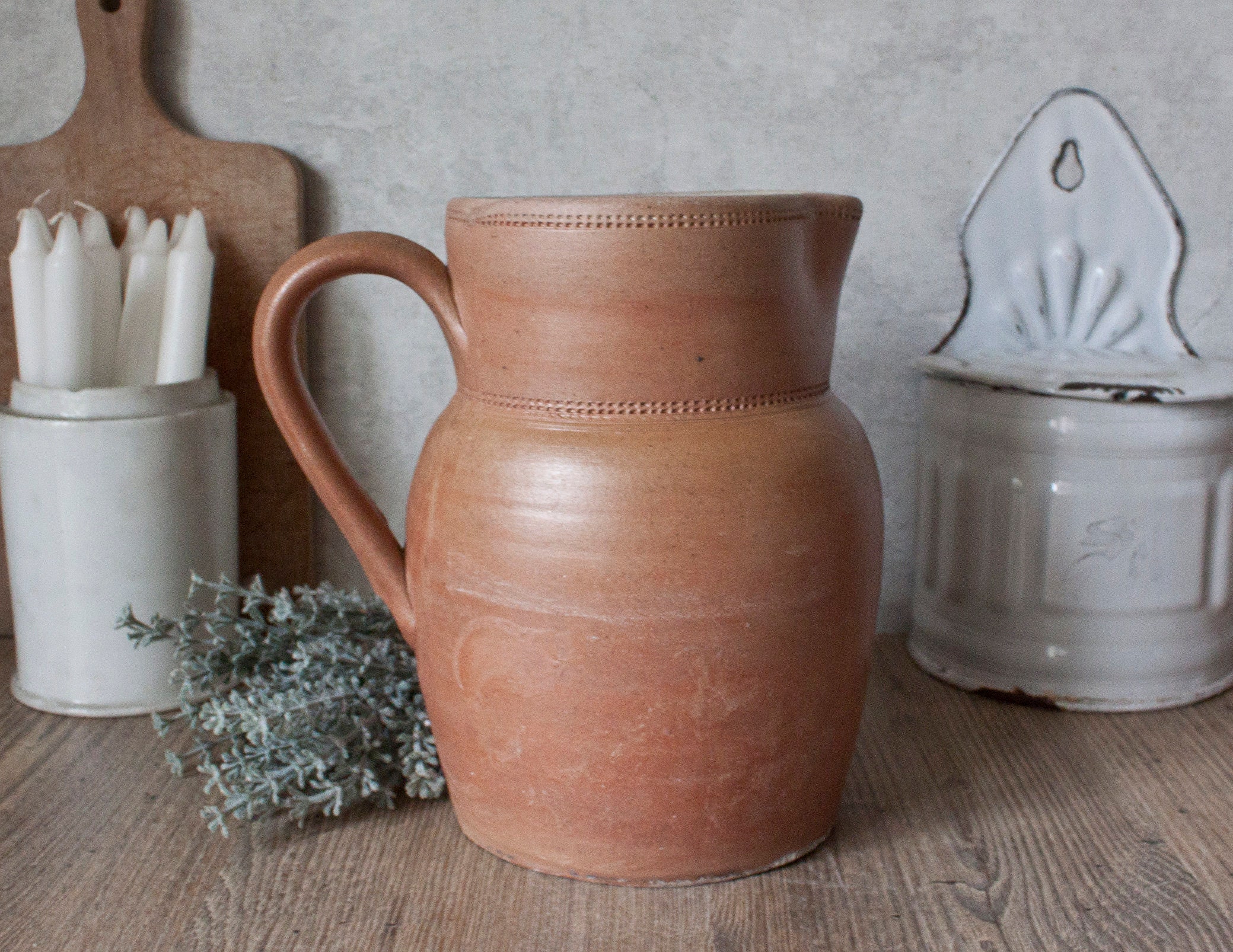 Grand Pichet Vintage en Grès Vernissé Marron Clair