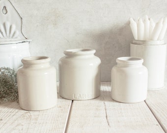 Set of 3 Vintage French LAB LAGNY Beige Stoneware Mustard Pots