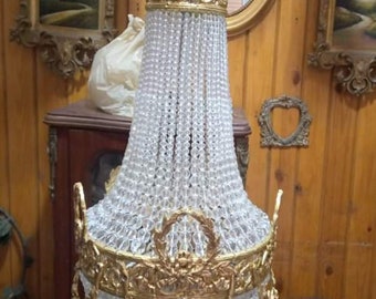 Lámpara de araña de cristal estilo Imperio francés con cadenas de latón para techo, réplica de lámpara de techo