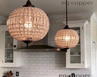 French Ball Basket Bronze Ceiling Chandelier Crystal Clear Beads Replica + Canopy + Chain