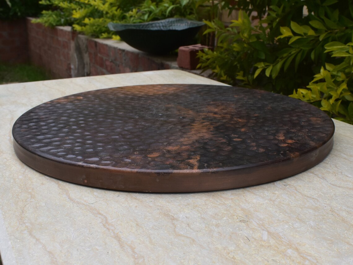 Hammered Copper Table Top Fire Art Round Handcrafted Copper Original
