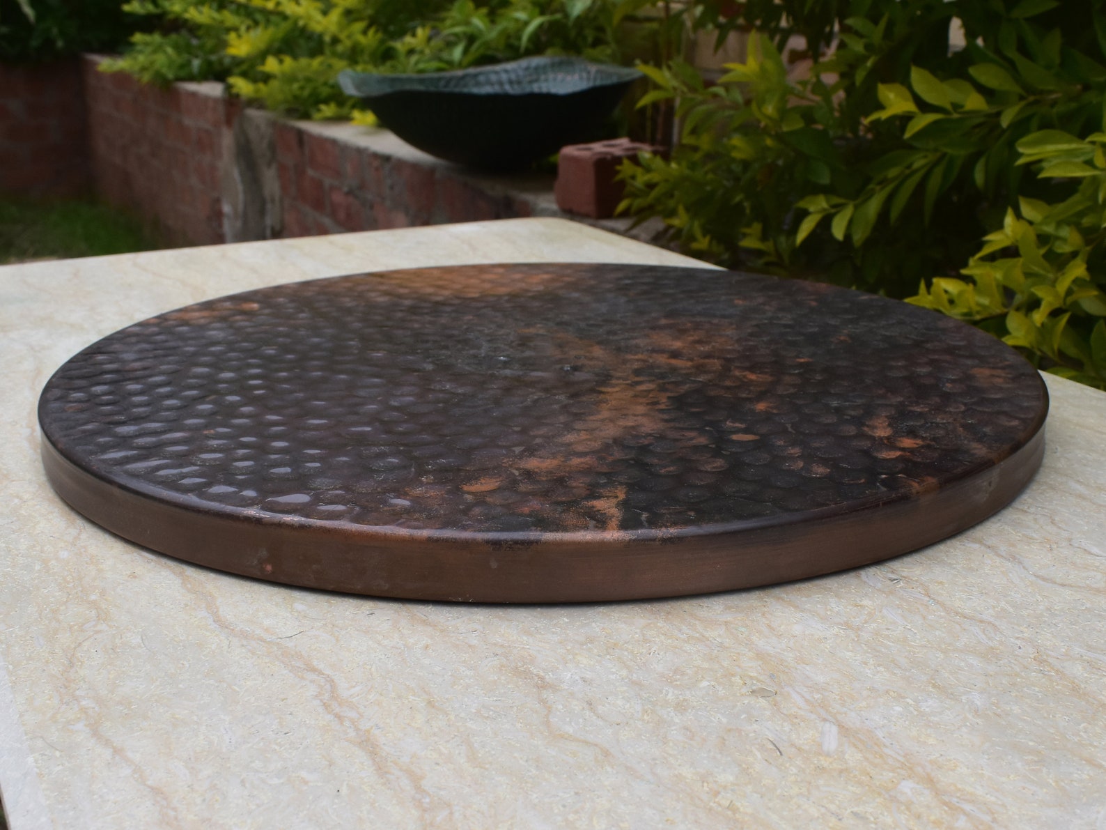 Hammered Copper Table Top Fire Art Round Handcrafted Copper Original