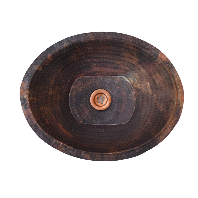 Hammered Copper Vessel Bathroom Sink Vanity Oval Above Counter - Etsy