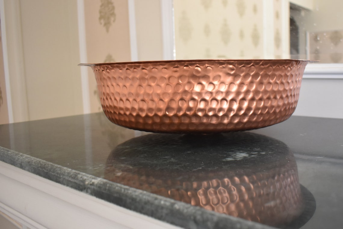 Polish Copper Sink Bathroom Hammer Round Undermount Sparkle Etsy