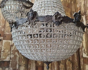 Lámpara de araña cónica francesa vintage de cristal estilo imperio para salón de baile