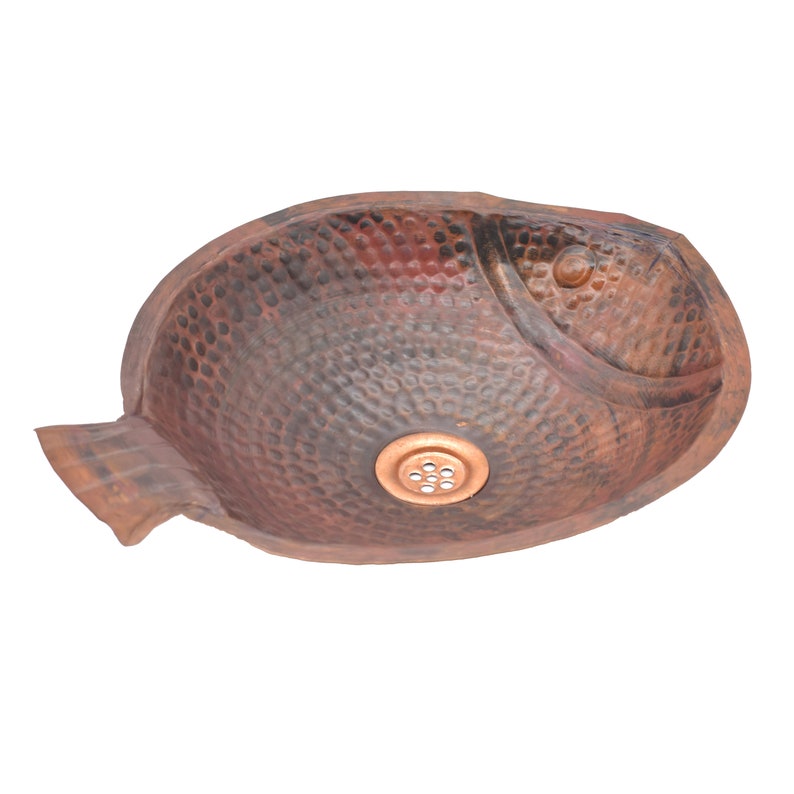 Hammered Copper Sink Fish Bathroom Creature Sculpture Art Sink Fish