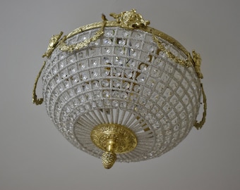 Lámpara de techo empotrada con cristales y canasta de latón con cuentas hechas a mano, clásica del Viejo Mundo, decoración de iluminación