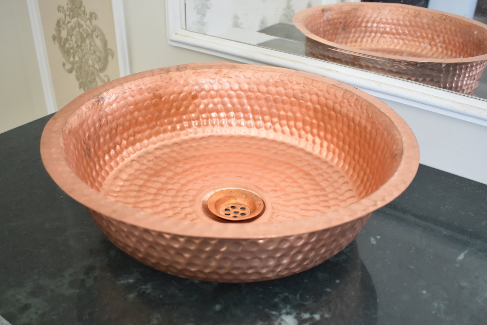 Polish Copper Sink Bathroom Hammer Round Undermount Sparkle Etsy