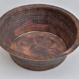 Handmade Copper Foot Soaking Bowl: Rustic Pedicure Spa Basin (17x6)