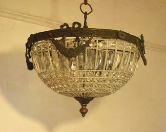 Lámpara de araña de cristal con cuentas hechas a mano: lámpara empotrada de latón antiguo