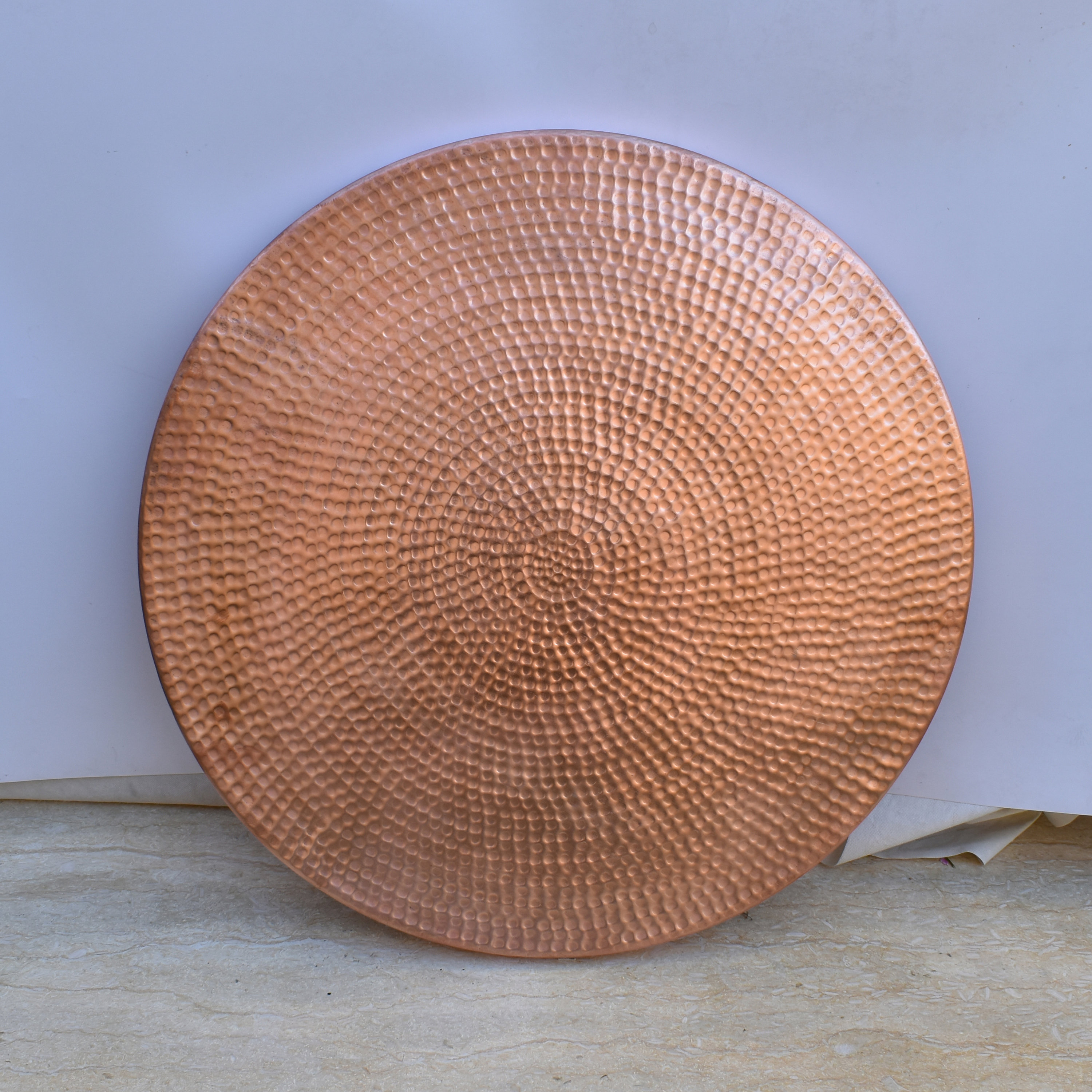 Handcrafted Hammered Copper Table Top: Polished Round Copper Furniture