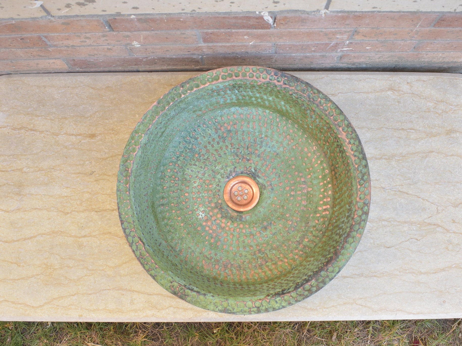 Rustic Green Oxidized Pure Copper Vessel Sink Bathroom Wash Basin