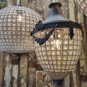 Basket Crystal Brass Chandelier Pendant Long Clear Beads Ceiling Lighting Decor Reproductions