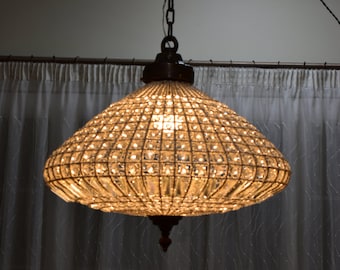 French Staircase Foyer Hall Basket Style Bronze Chandelier Crystal Beaded Ceiling Light Pendants