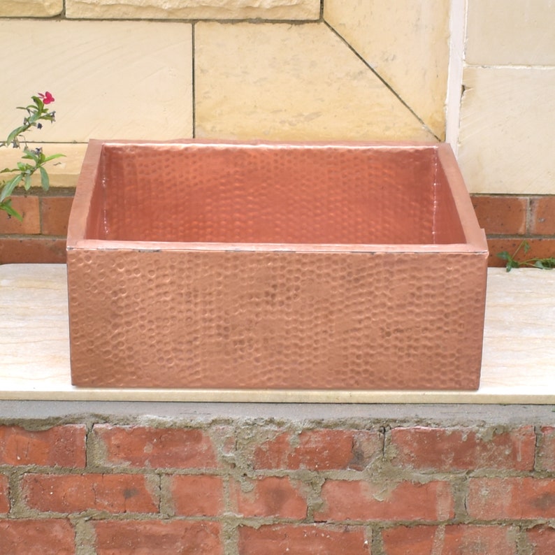 Copper Farmhouse Kitchen Sink, Hammered Apron Sink