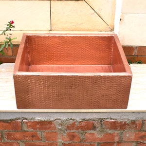 FOSSIL BLU Luxury HEAVY 12-Gauge 30-Inch Modern Copper Farmhouse Sink, Apron Front, Medium Antique Copper Finish, with Grid and Flange