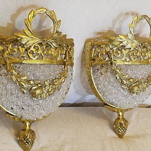 Antique Replica Crystal Wall Sconces: French Empire Floral Design