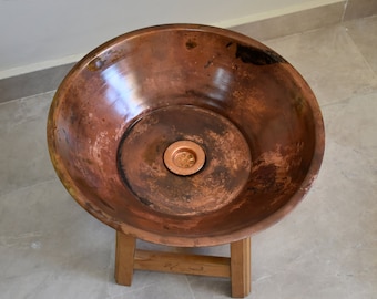 Lavabo de baño de cobre martillado a mano: Lavabo redondo de arte (desagüe incluido)