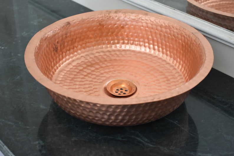 Polish Copper Sink Bathroom Hammer Round Undermount Sparkle Etsy