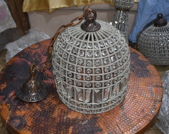 Lámpara de techo con forma de jaula de pájaros y entrada de cristal con forma de cesta francesa