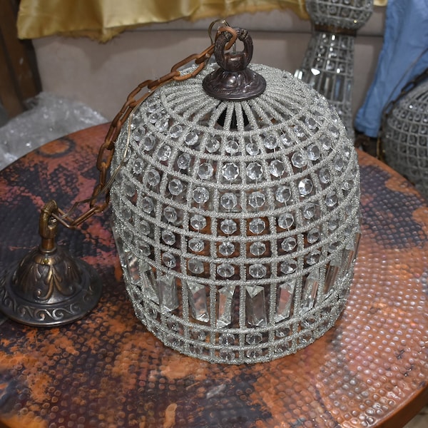 French Basket Chandelier Crystal Entry Birdcage Ceiling Lighting Lamp