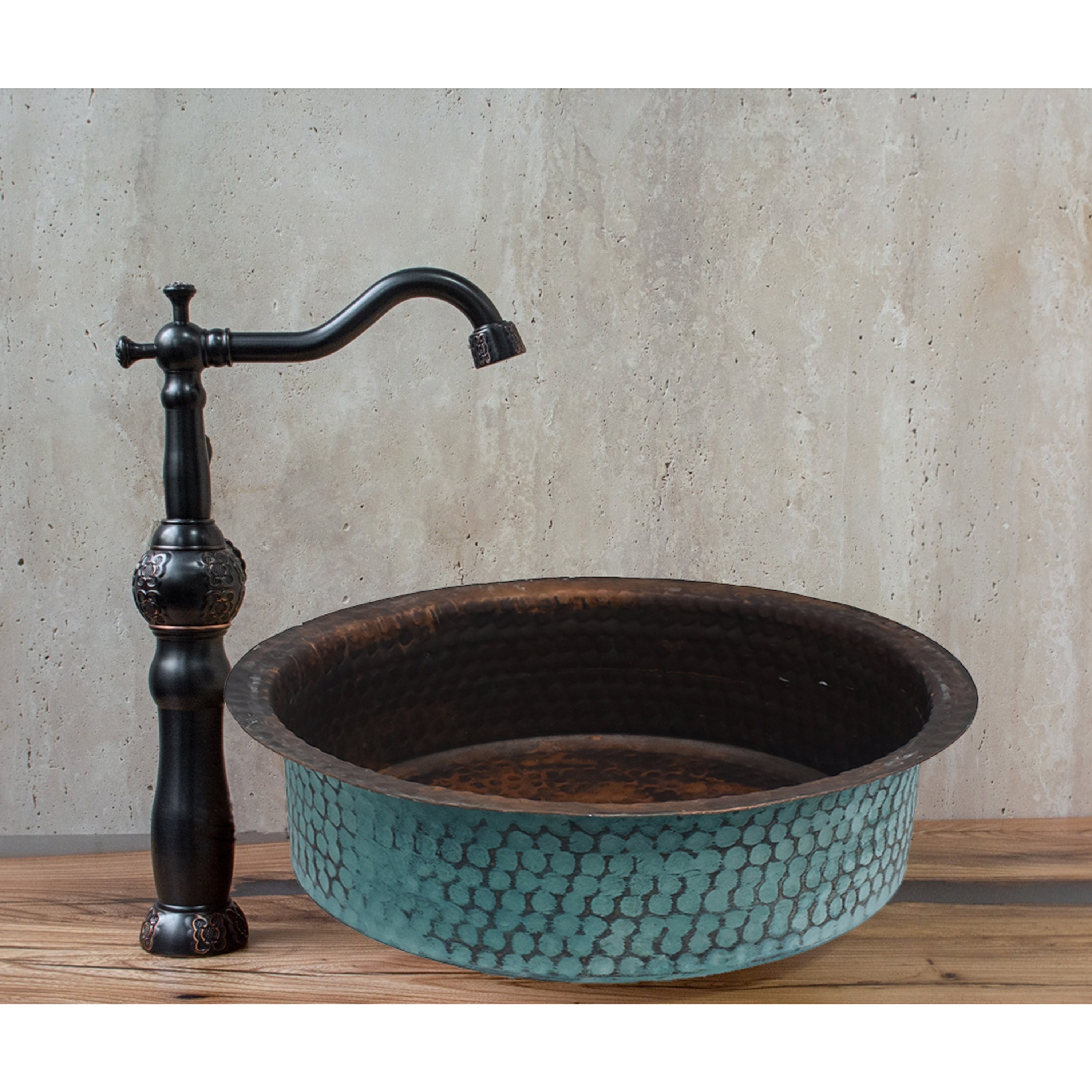 Fregadero rústico de cobre martillado para baño, cocina, preparación de  Bar, pátina verde, Exterior, lavabo sobre encimera, inodoro -  España