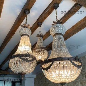 French Basket Crystal Garland Chandelier Conical
