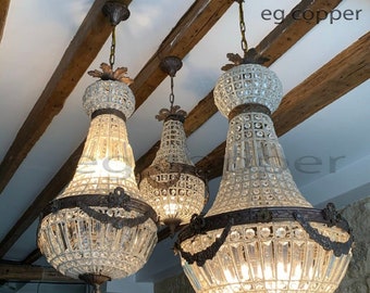 French Basket Crystal Garland Chandelier Conical
