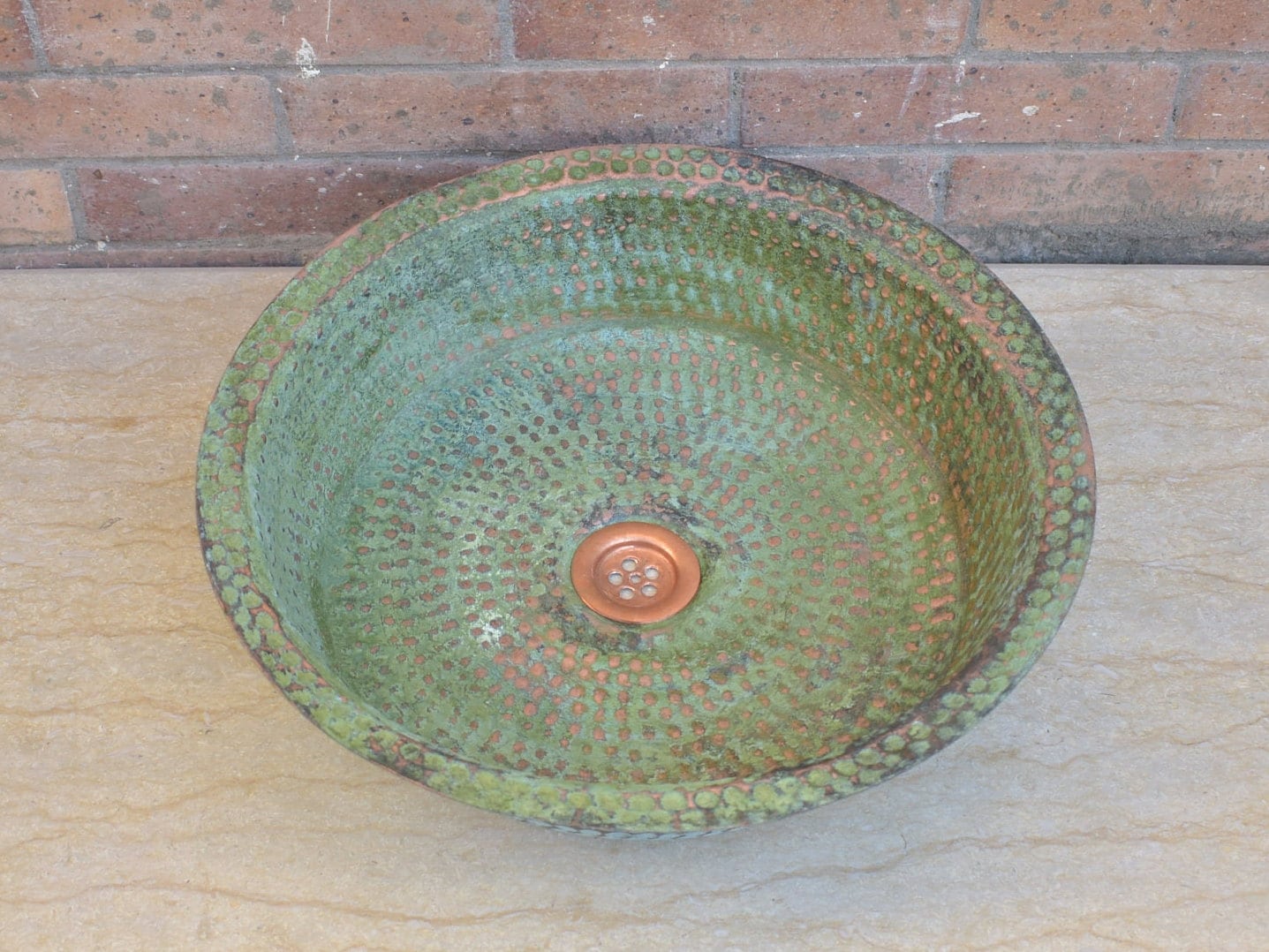 Rustic Green Oxidized Pure Copper Vessel Sink Bathroom Wash Basin