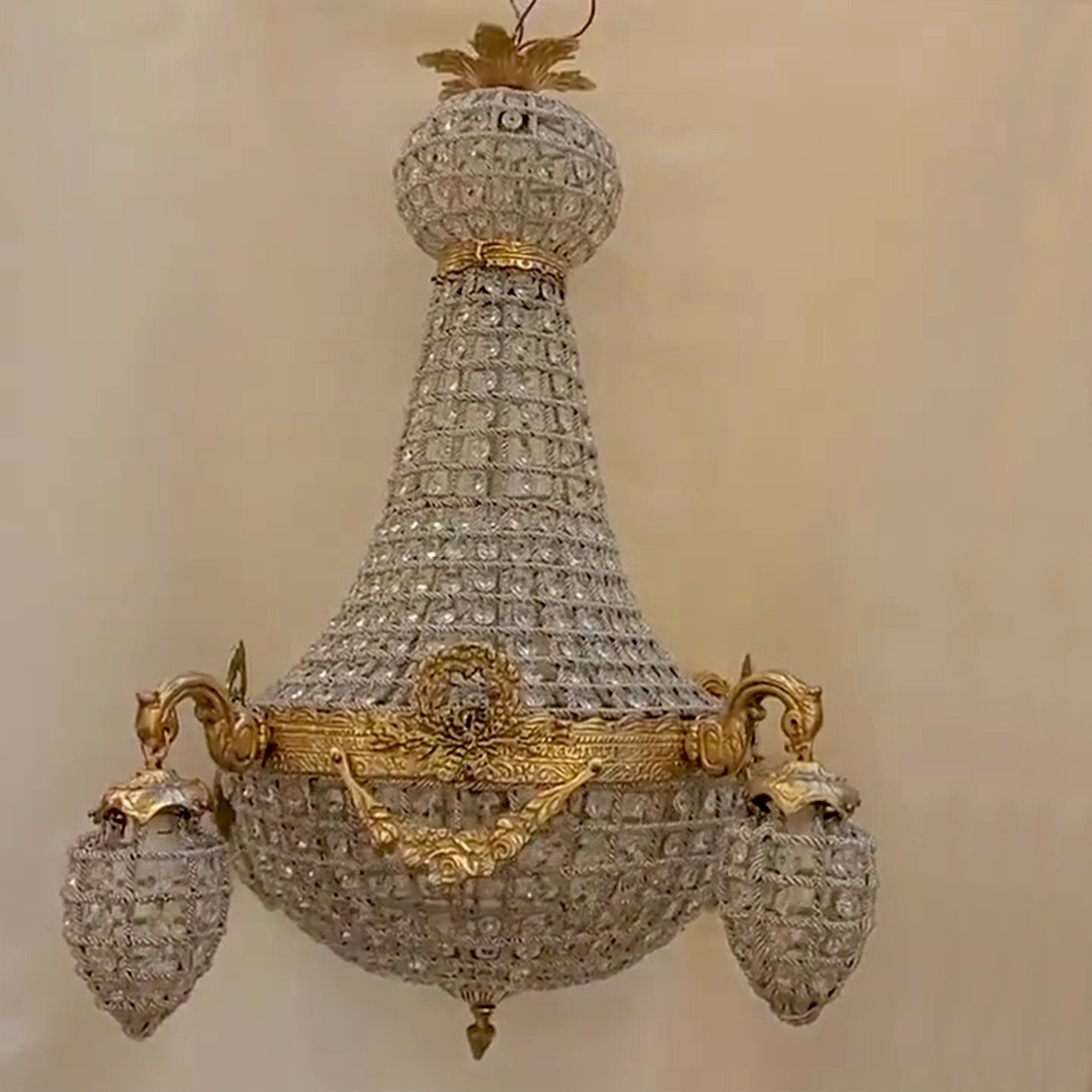 Elegant French Empire Crystal Chandelier – Handcrafted Antique Style with Gold Accents