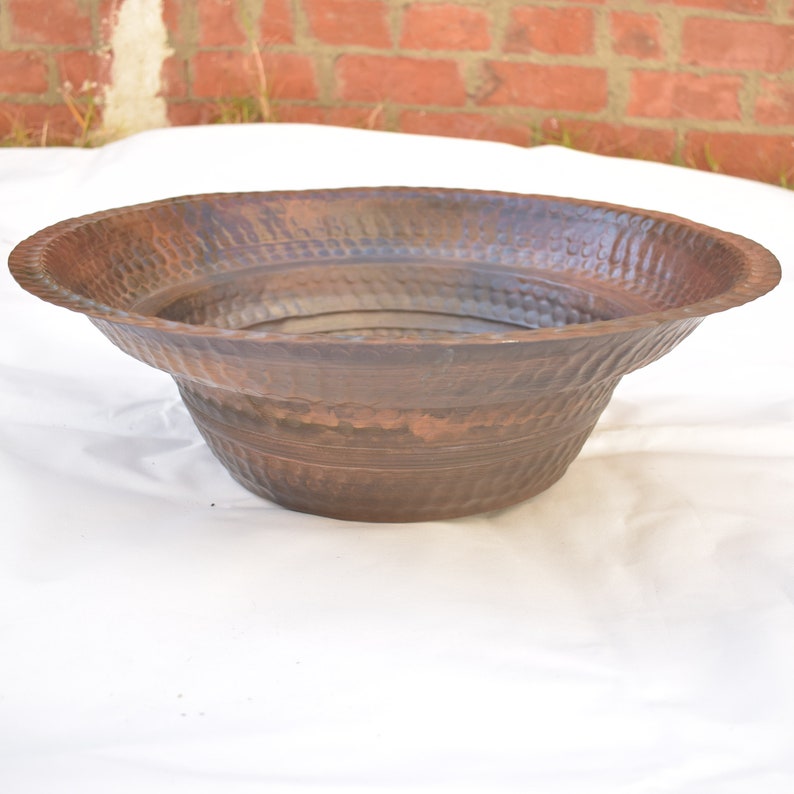 Hammered Copper Bathroom Vanity Sink Vessel Patina Copper Bowl Etsy