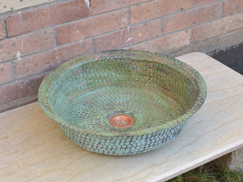 Rustic Green Oxidized Pure Copper Vessel Sink Bathroom Wash Basin