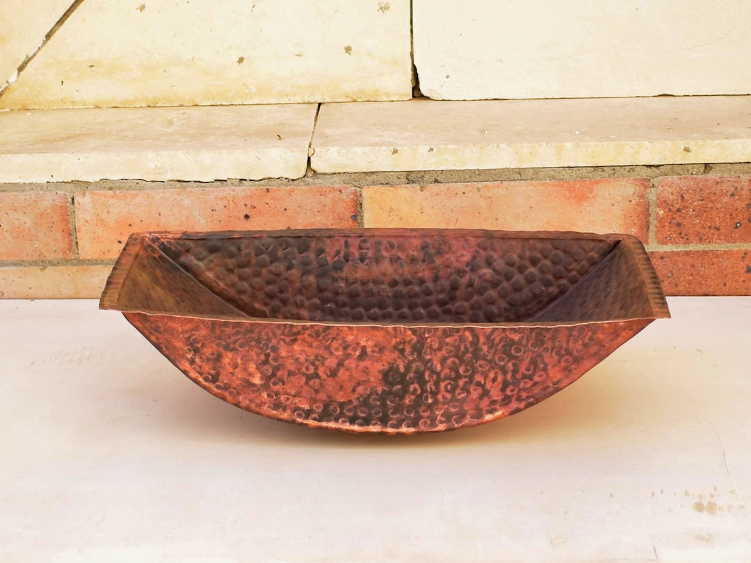 Trough Rustic Pure Copper Vessel Sink Bathroom Hand Natural Style
