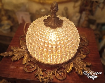 Lámpara de techo de filigrana de cristal: réplica de bronce antiguo