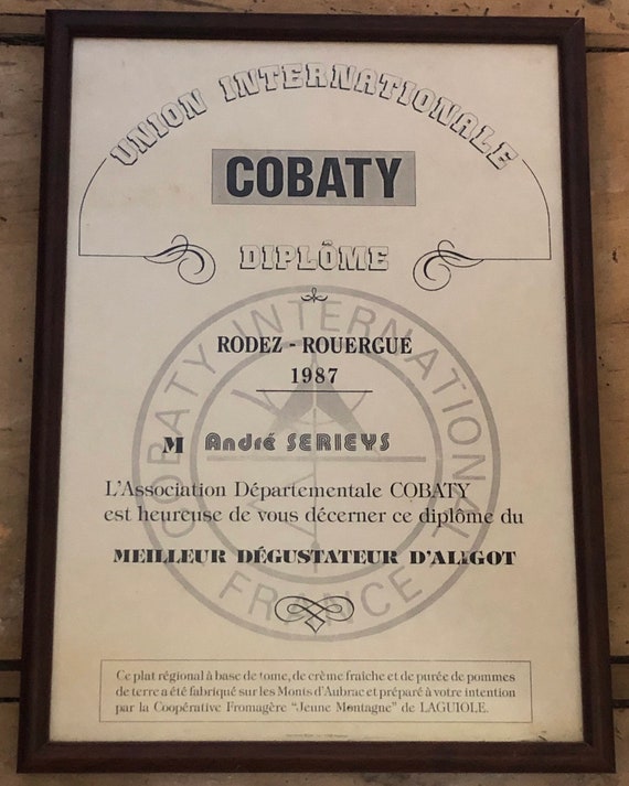 Vintage Home Décor French Food Award Certificate