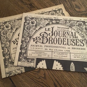 Vintage home décor: set of two vintage French “Le Journal des Brodeuses” embroidery journals 1950’s